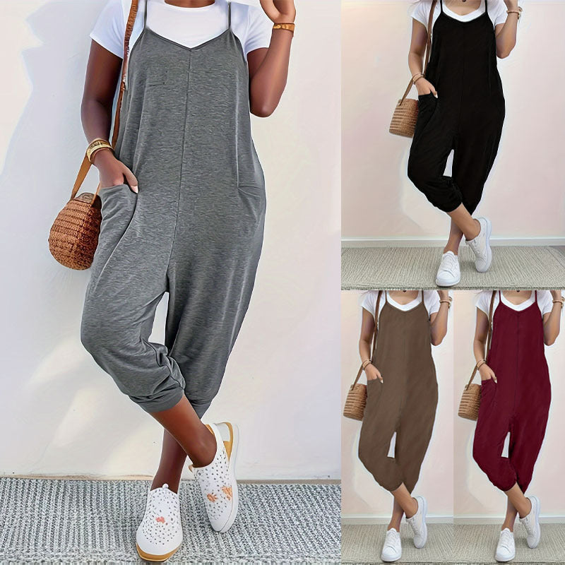 Pocket Sling Loose Casual Jumpsuit Women
