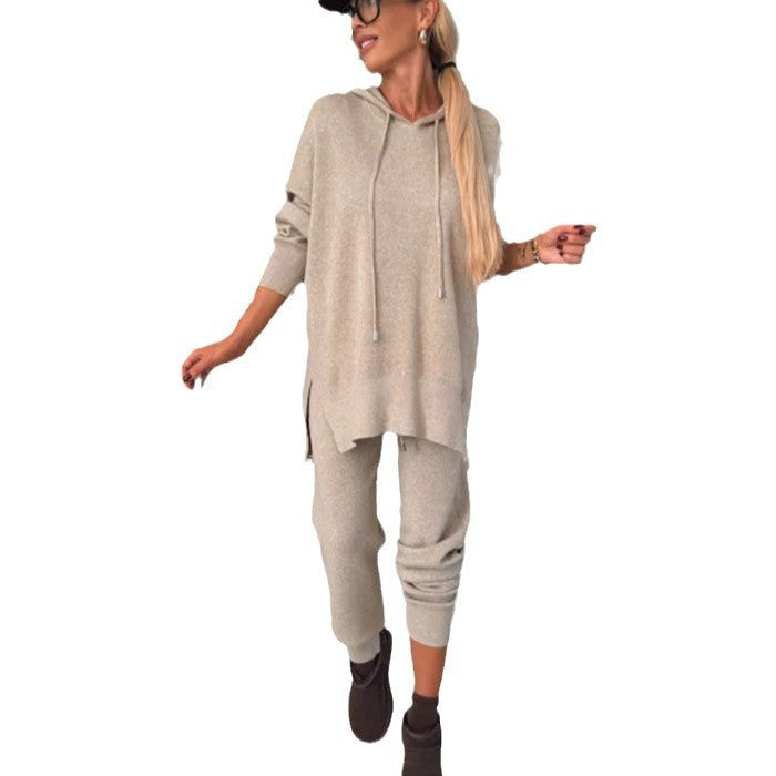 Suit Solid Color Loose Hooded Sweatshirt Two-piece Set