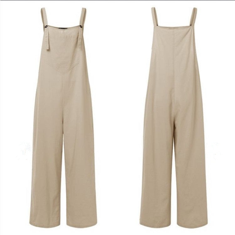 Spring and Autumn Strap Pocket Casual Jumpsuit Women