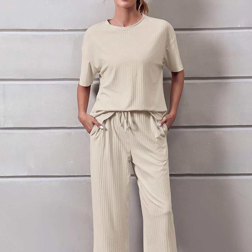 Solid Color T-shirt Casual Cropped Pants Set