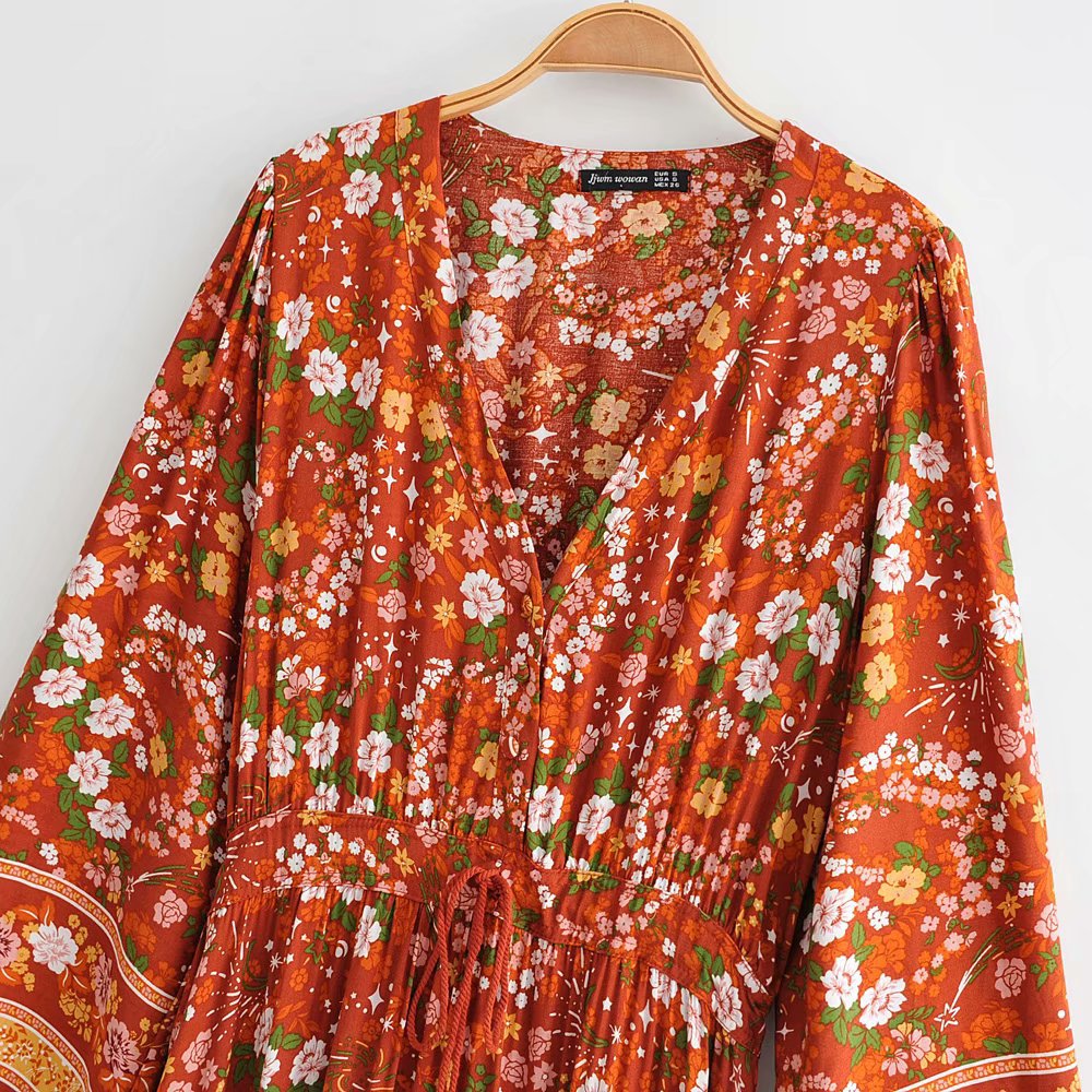 Cotton-print long-sleeved dress