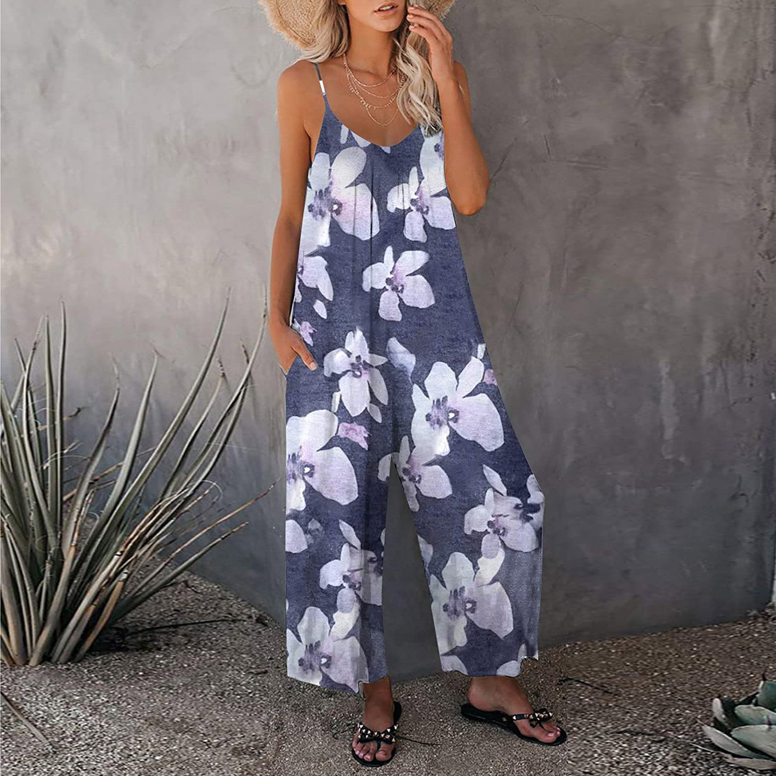 Summer New Style Sling Print Loose Jumpsuit Women