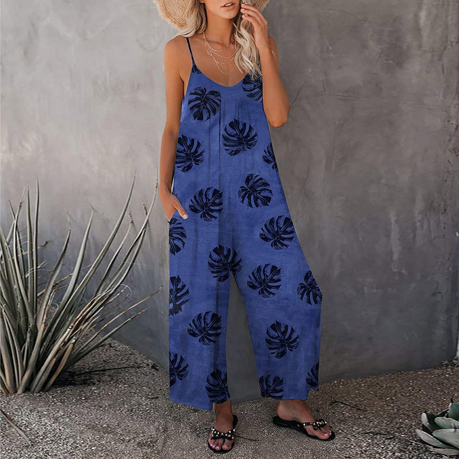Summer New Style Sling Print Loose Jumpsuit Women