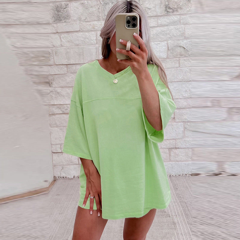 Spring And Summer New Solid Color Short Sleeve Two-piece Set