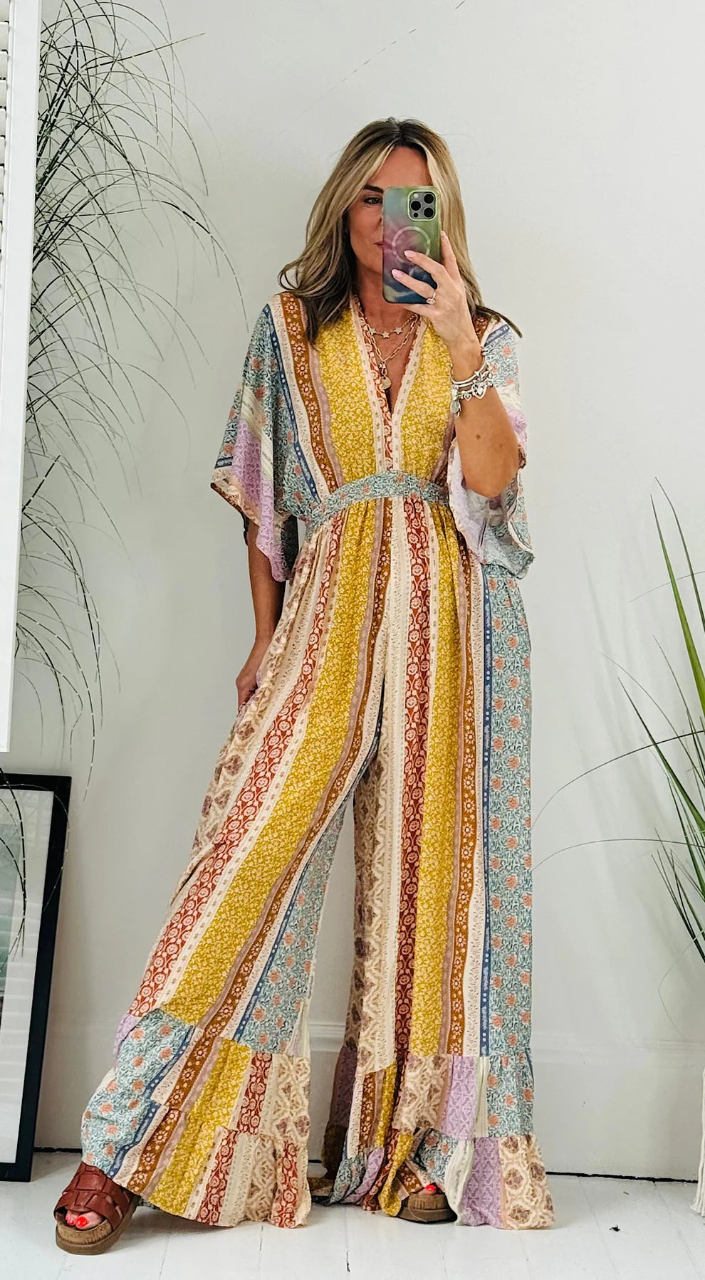 Summer Fashion Printed Wide Leg Leisure Jumpsuit For Women