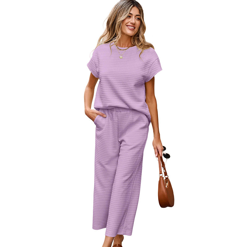 Solid Color Texture Fashion Women's European And American Leisure Two-piece Set