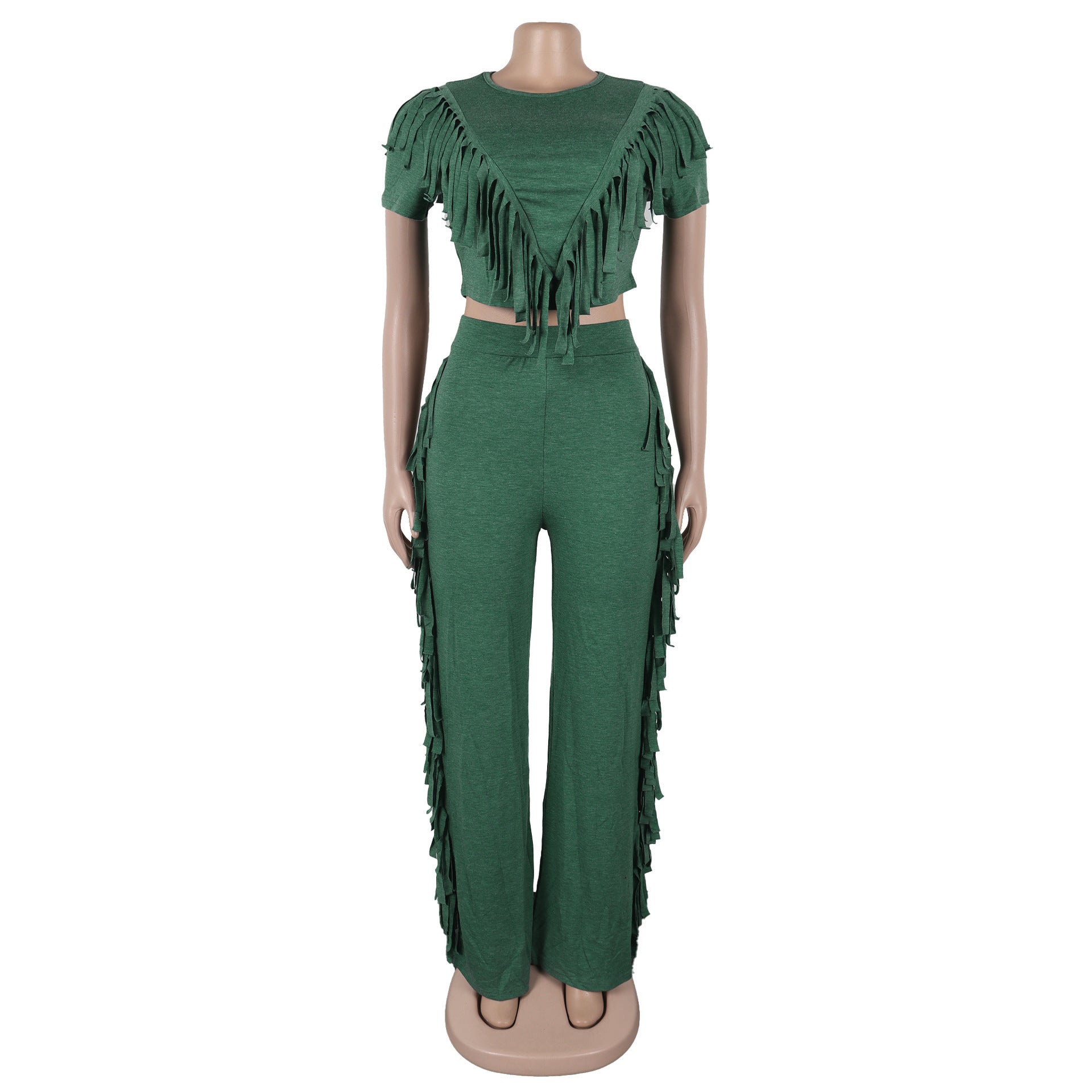 Comfort And Casual Tassel Top Wide Leg Pants Suit Two-piece Set