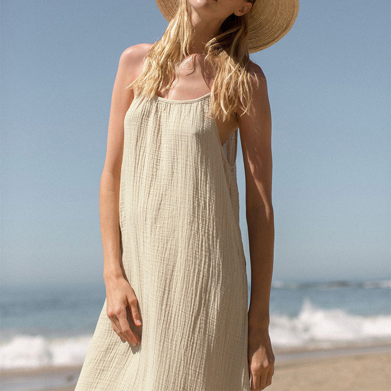 Women's Double Layered Cotton Vacation Style Dress