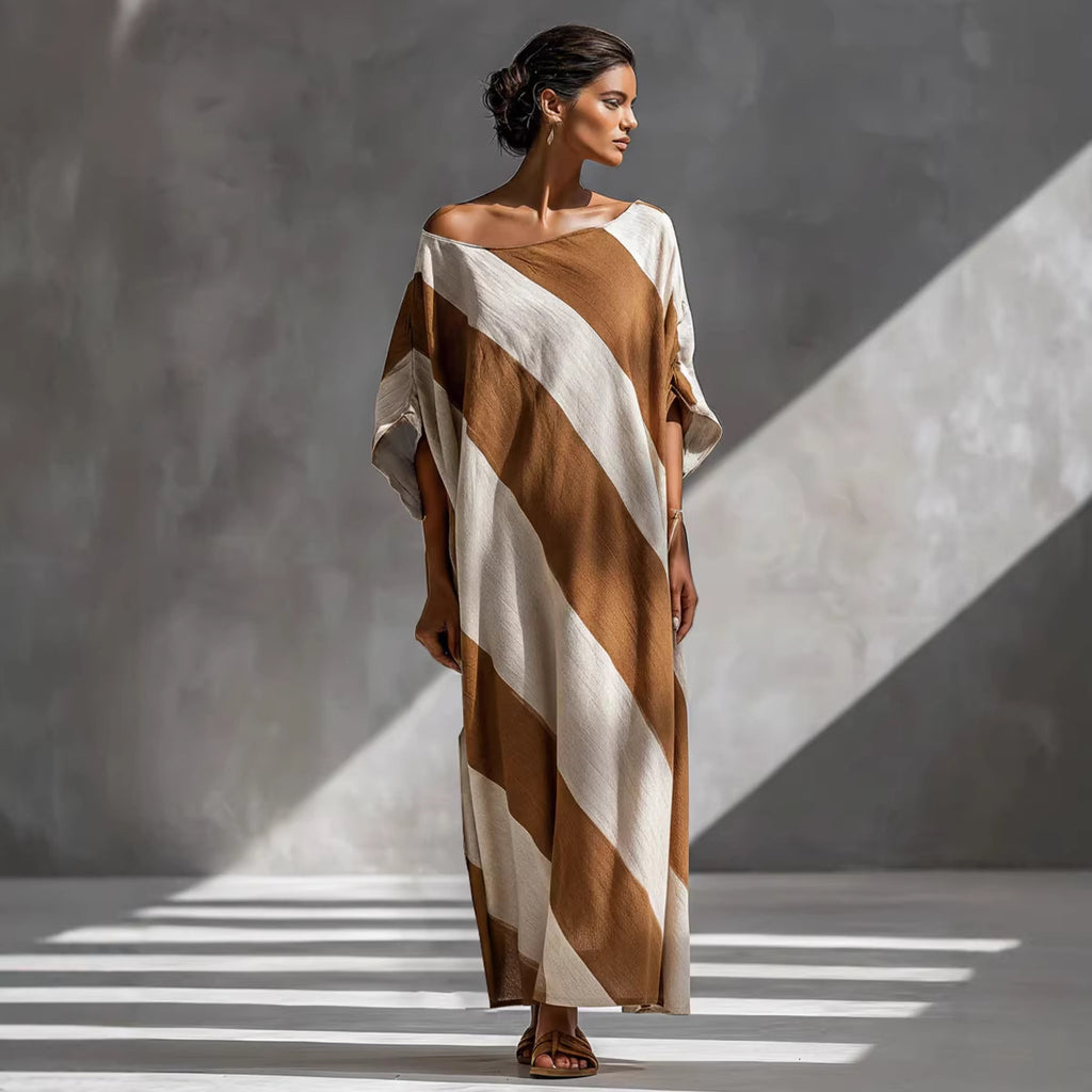 Women's Cotton-Linen Striped Colorblock Dress