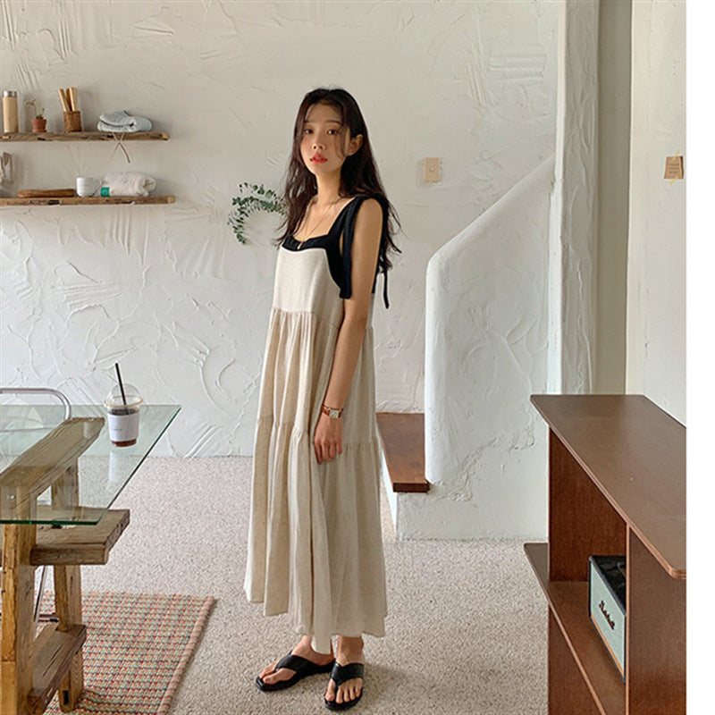 Long Sleeveless Cotton And Linen Dress
