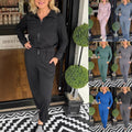 Loose Zip Long Sleeve Polo Collar Jumpsuit Women
