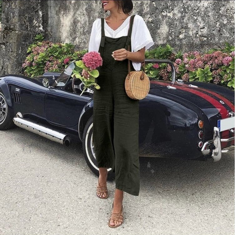Spring and Autumn Strap Pocket Casual Jumpsuit Women