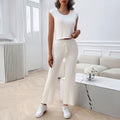 Casual Slim-fit Solid Color Woolen Sleeveless Bm Top Cropped Pants Set