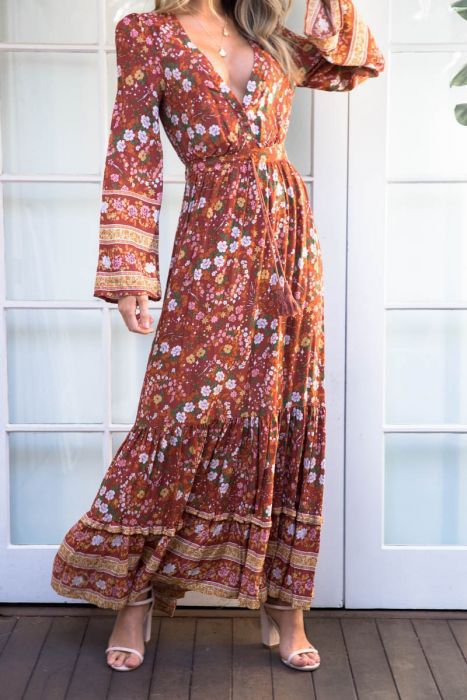 Cotton-print long-sleeved dress