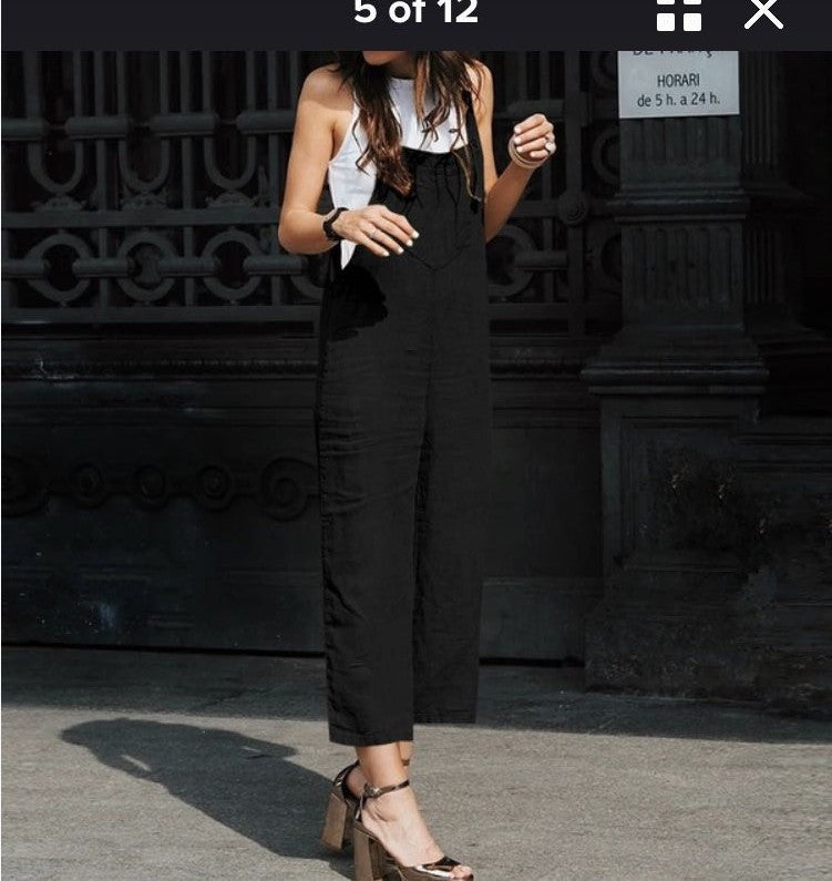 Spring and Autumn Strap Pocket Casual Jumpsuit Women