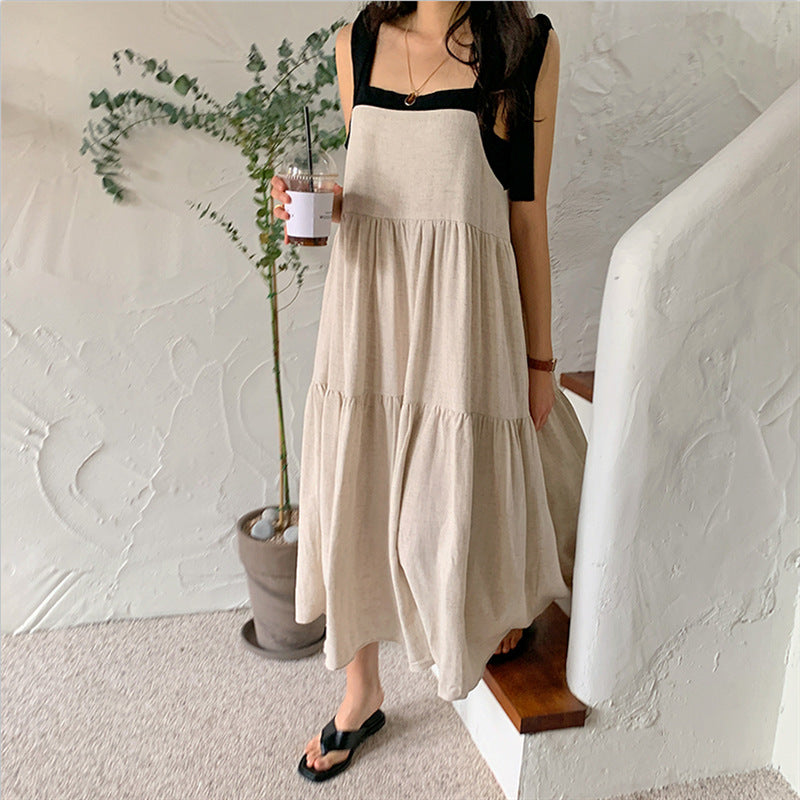 Long Sleeveless Cotton And Linen Dress