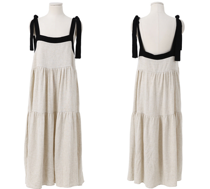 Long Sleeveless Cotton And Linen Dress