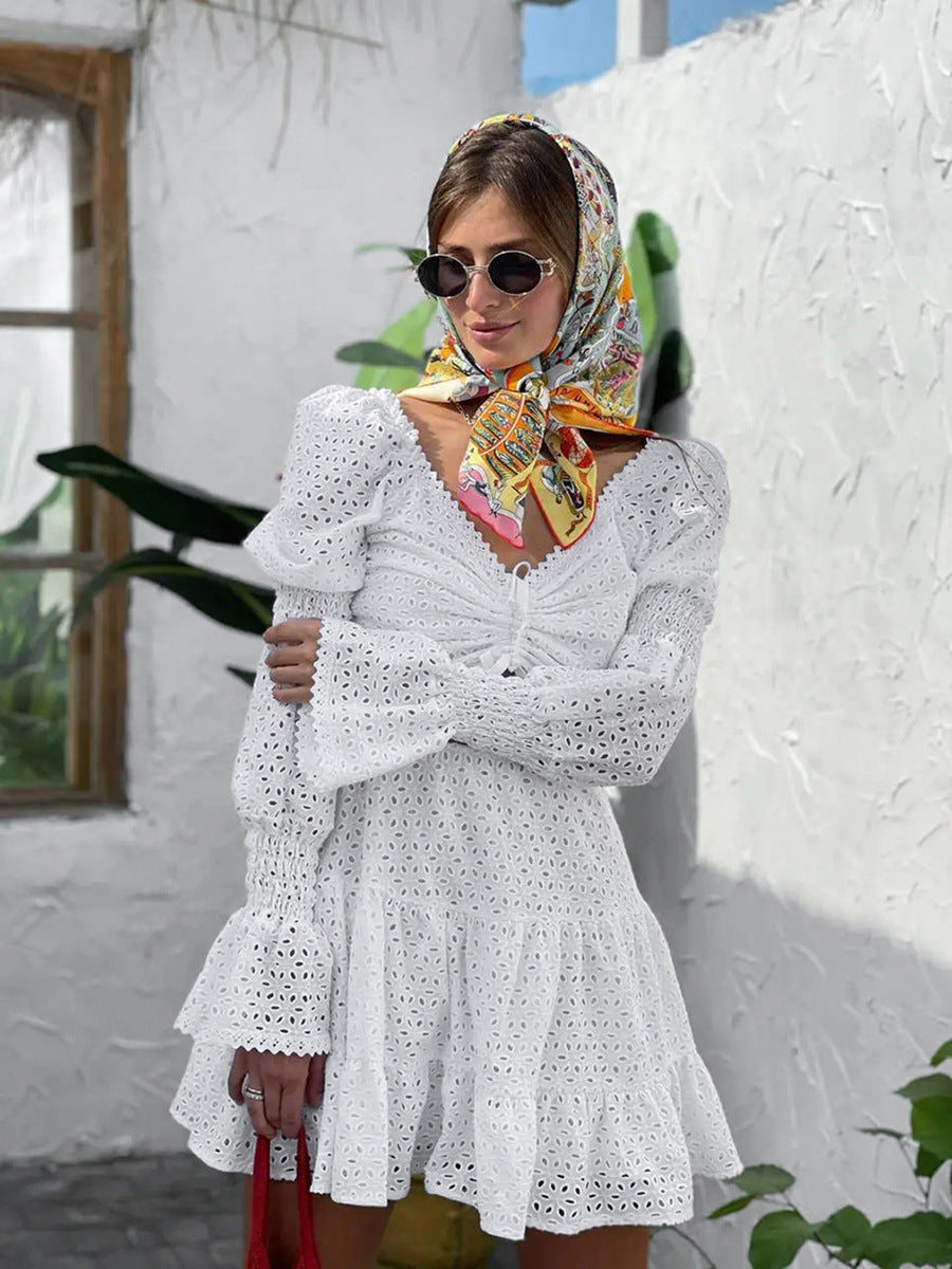 Ethnic Style Bohemian Dress Pure Cotton White