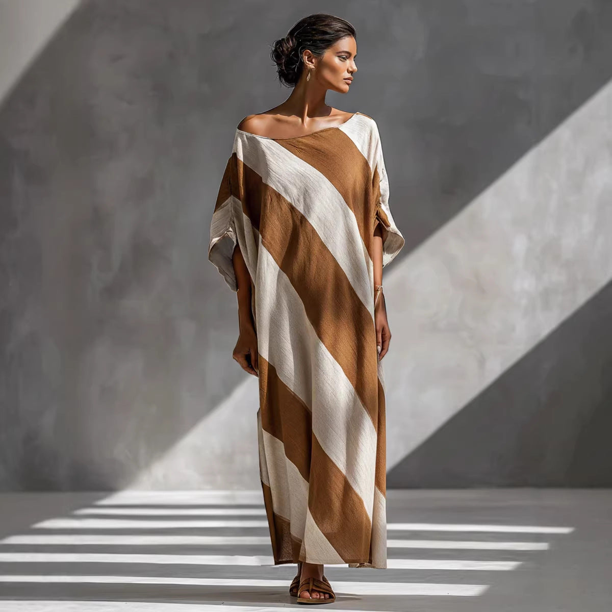 Women's Cotton-Linen Striped Colorblock Dress