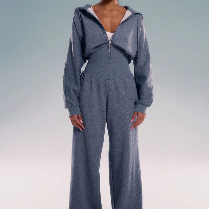 Hooded Zipper Jumpsuit Casual Women