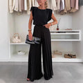 Round Neck Sleeveless Top Pleated Wide-leg Trousers Two-piece Set