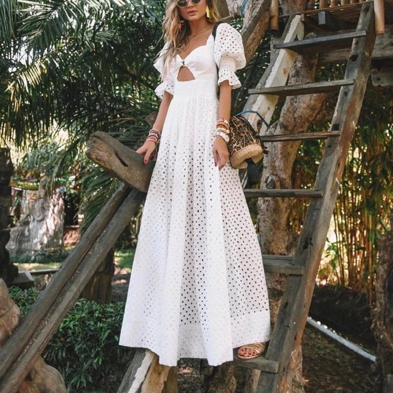 Cotton linen short sleeve dress