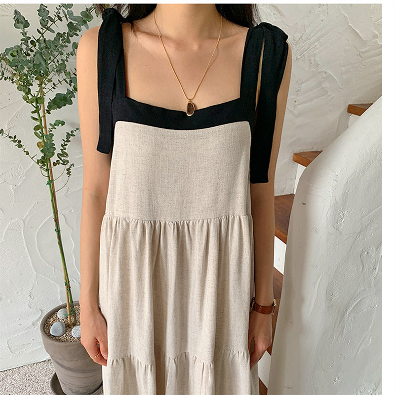 Long Sleeveless Cotton And Linen Dress