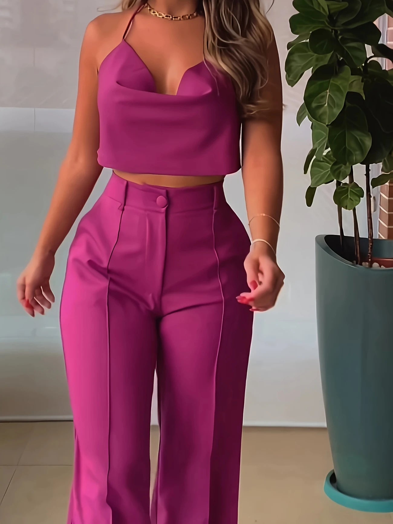 Fashion Trend Polyester Fiber Women's Top Set