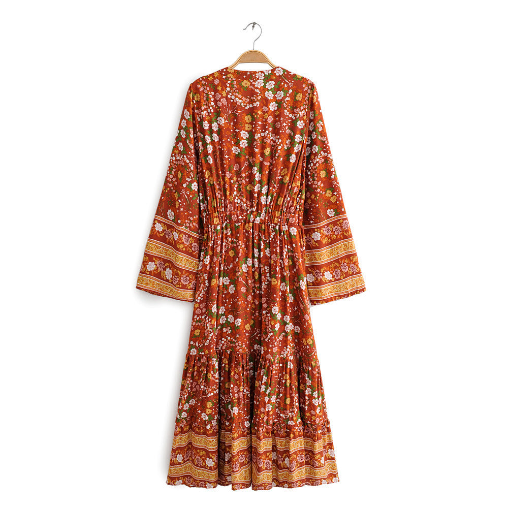 Cotton-print long-sleeved dress