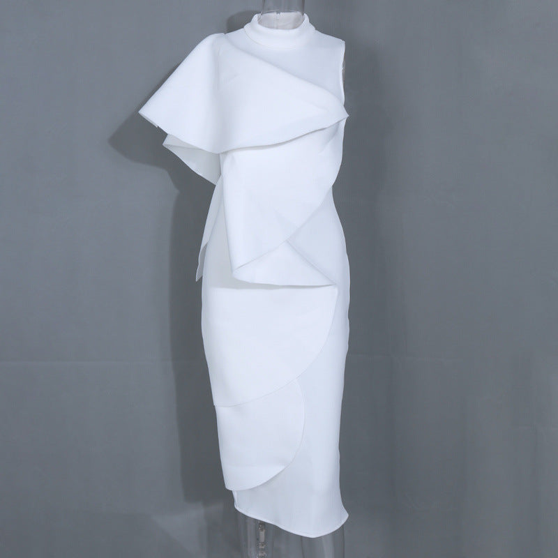 Ruffled space cotton mid-length dress