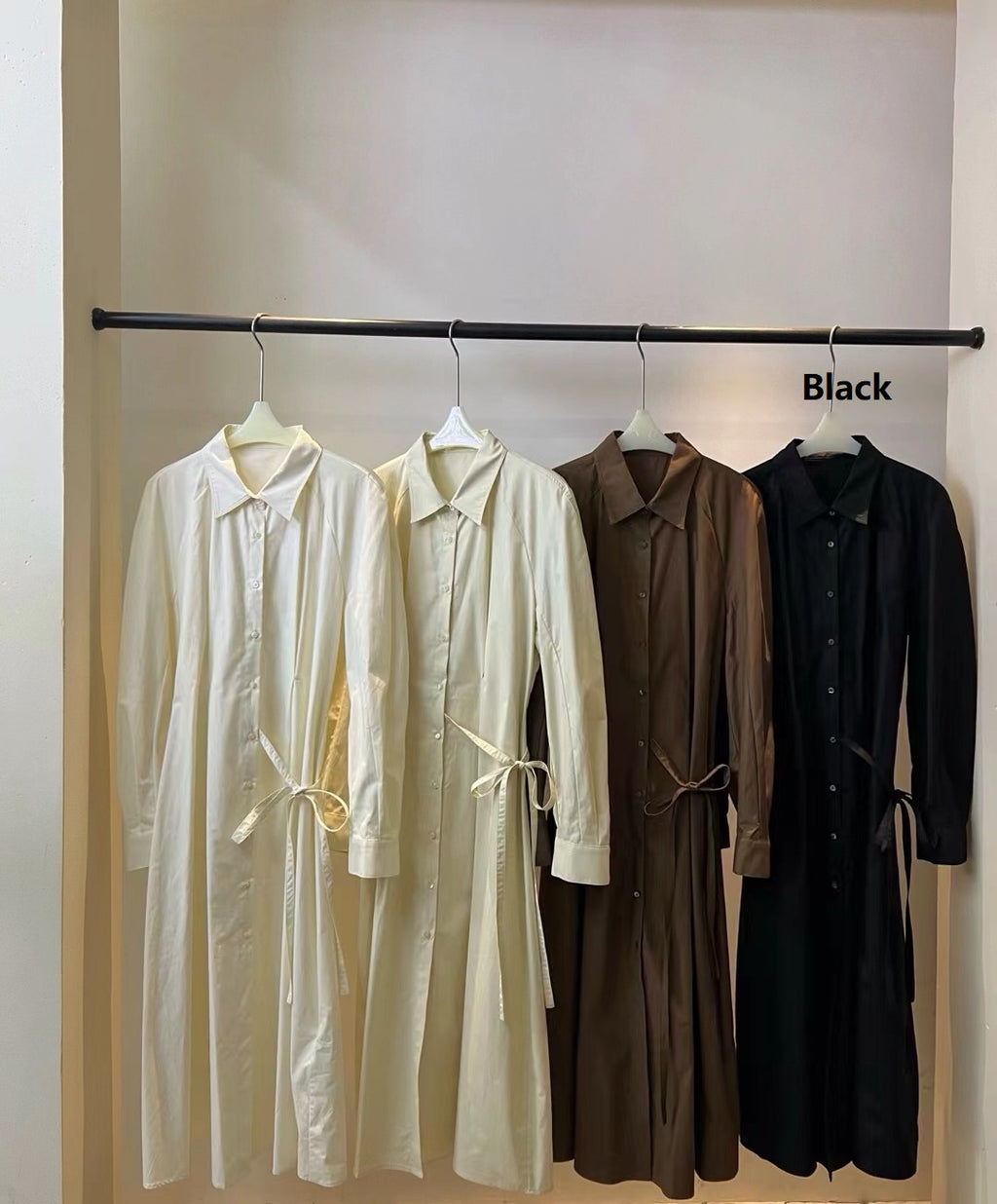 Cotton Brushed Three-dimensional Curved Sleeve Fitted Waist Shirt Dress Women