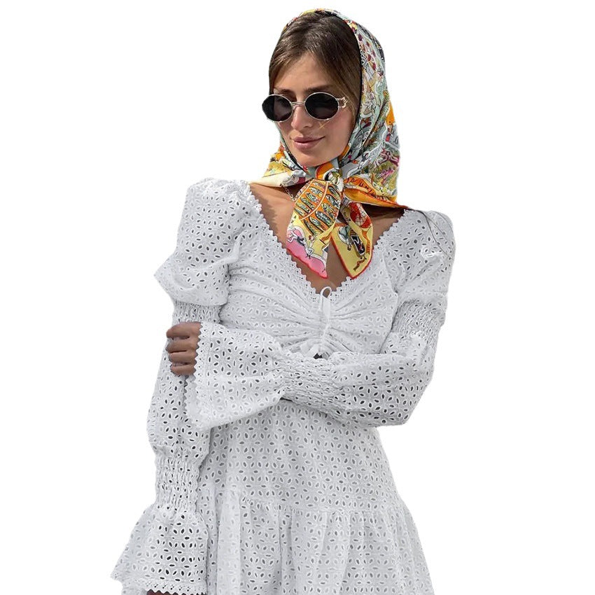 Ethnic Style Bohemian Dress Pure Cotton White