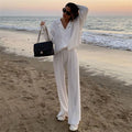 Pleated Design Shirt Outfit Straight-leg Trousers Loose Drooping Two-piece Set
