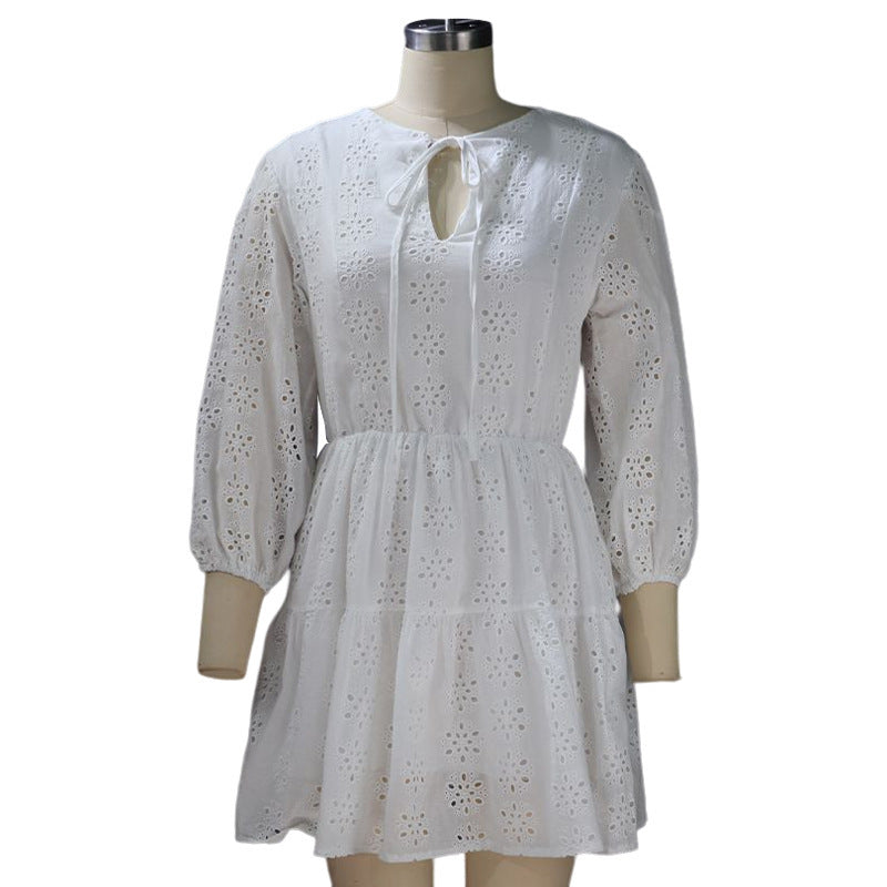 Fashionable Mid-sleeve Cotton Embroidered Dress