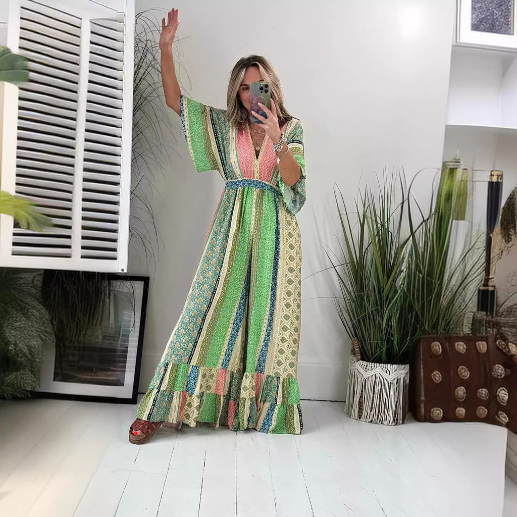 Summer Fashion Printed Wide Leg Leisure Jumpsuit For Women
