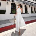 White Cotton Sleeveless Halter Dress