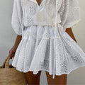 Fashionable Mid-sleeve Cotton Embroidered Dress