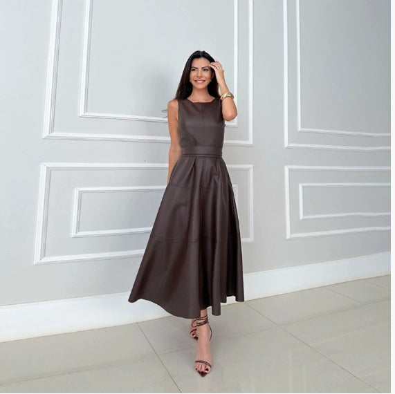 Sleeveless Casual Jumpsuit Leather Skirt Loose Party Zipper Women