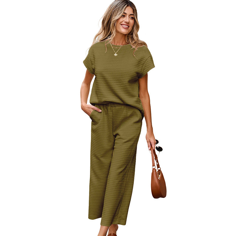 Solid Color Texture Fashion Women's European And American Leisure Two-piece Set