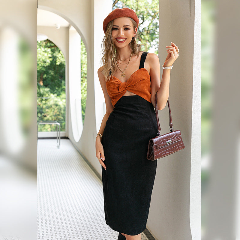 Cotton Pullover Solid Color Mid-waist Dress
