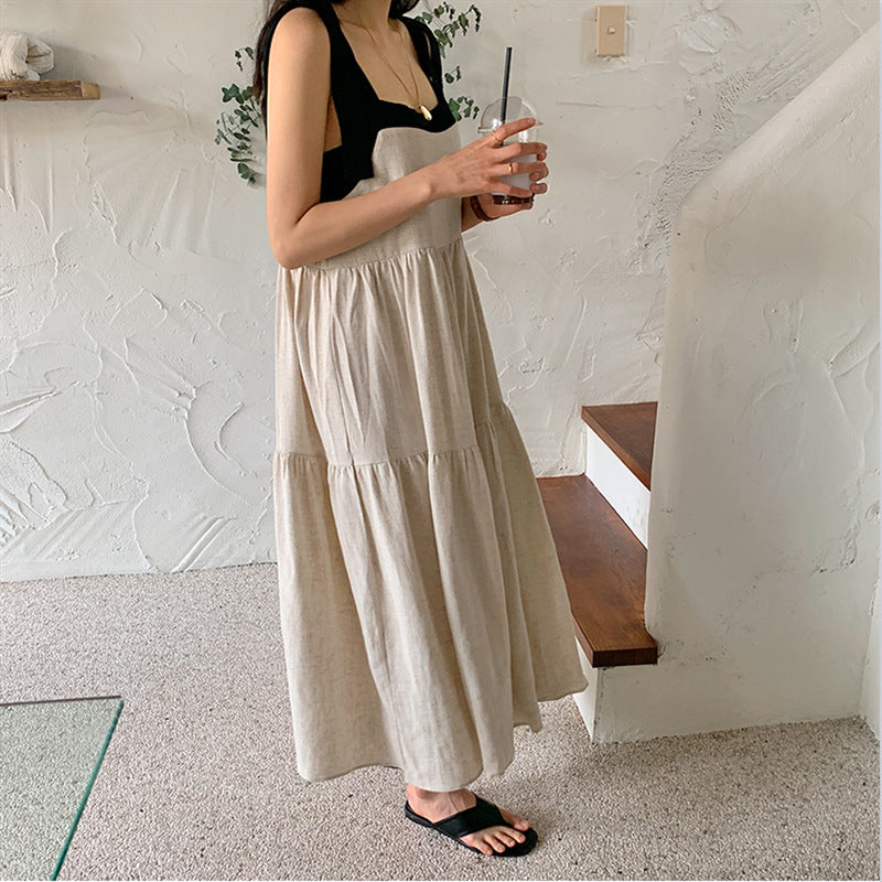 Long Sleeveless Cotton And Linen Dress