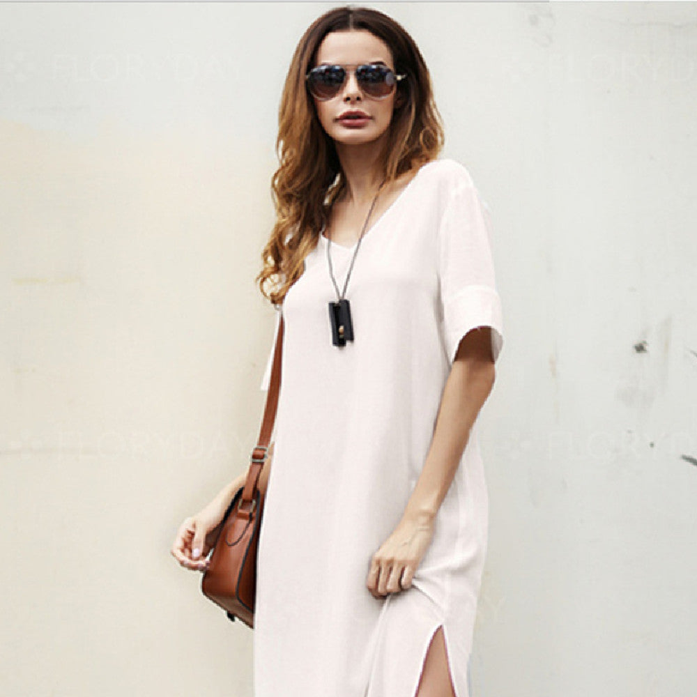 Fashion Solid Cotton And Linen Dress