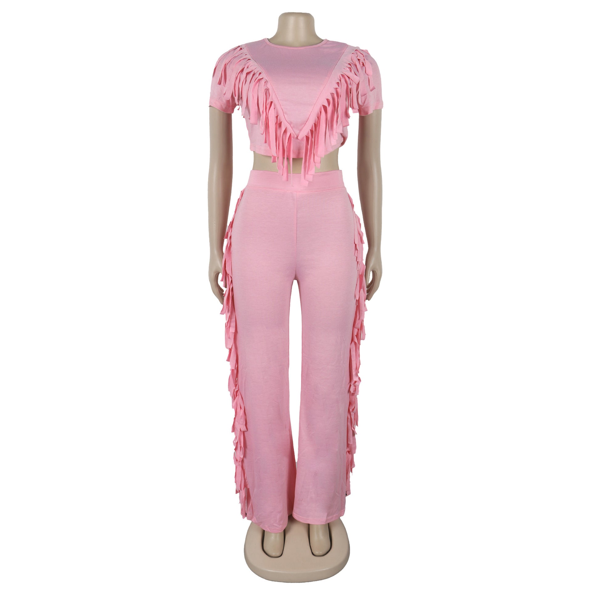 Comfort And Casual Tassel Top Wide Leg Pants Suit Two-piece Set