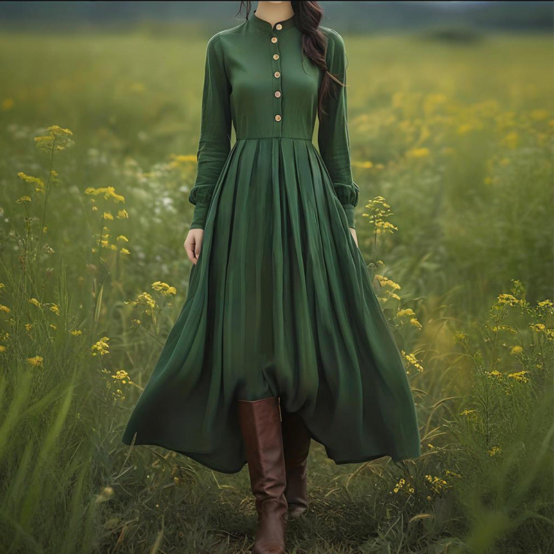 Long-sleeved Vintage Bohemian Cotton-linen Dress