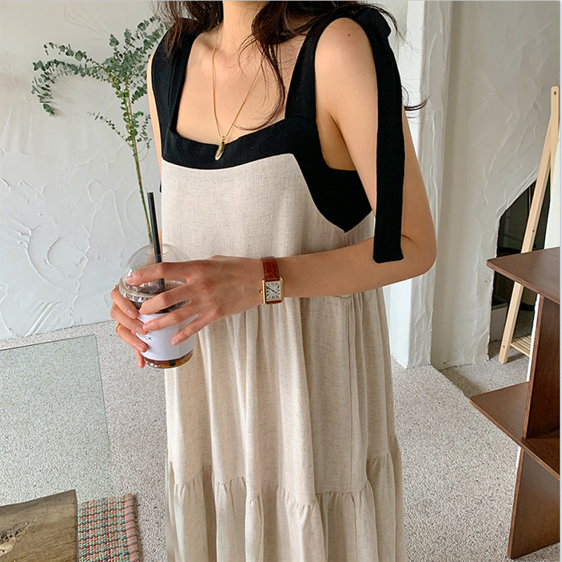 Long Sleeveless Cotton And Linen Dress