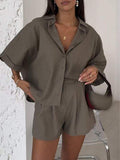 Fashion Polo Collar Half Sleeve Top And Shorts Two-piece Set