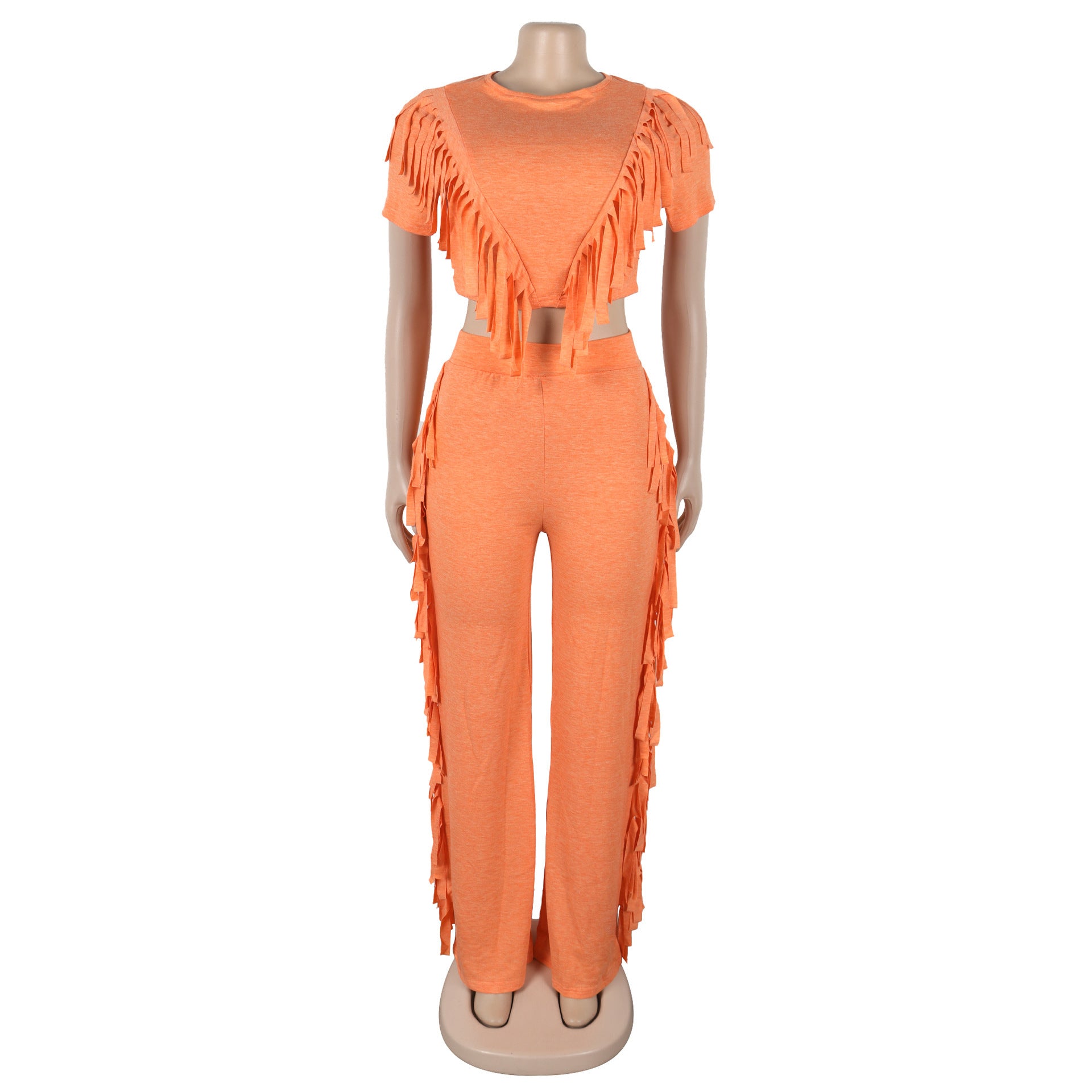 Comfort And Casual Tassel Top Wide Leg Pants Suit Two-piece Set