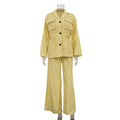 Lapel Long Sleeve Waist-controlled Top Wide Leg Pants Two-piece Set